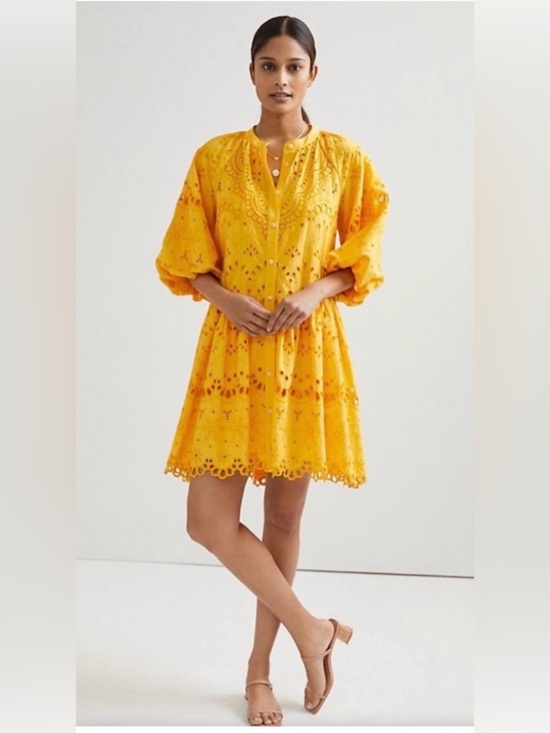 Anthropologie Dresses & Skirts - Anthropologie Sunny Yellow Eyelet Button-Front Dress oversized!